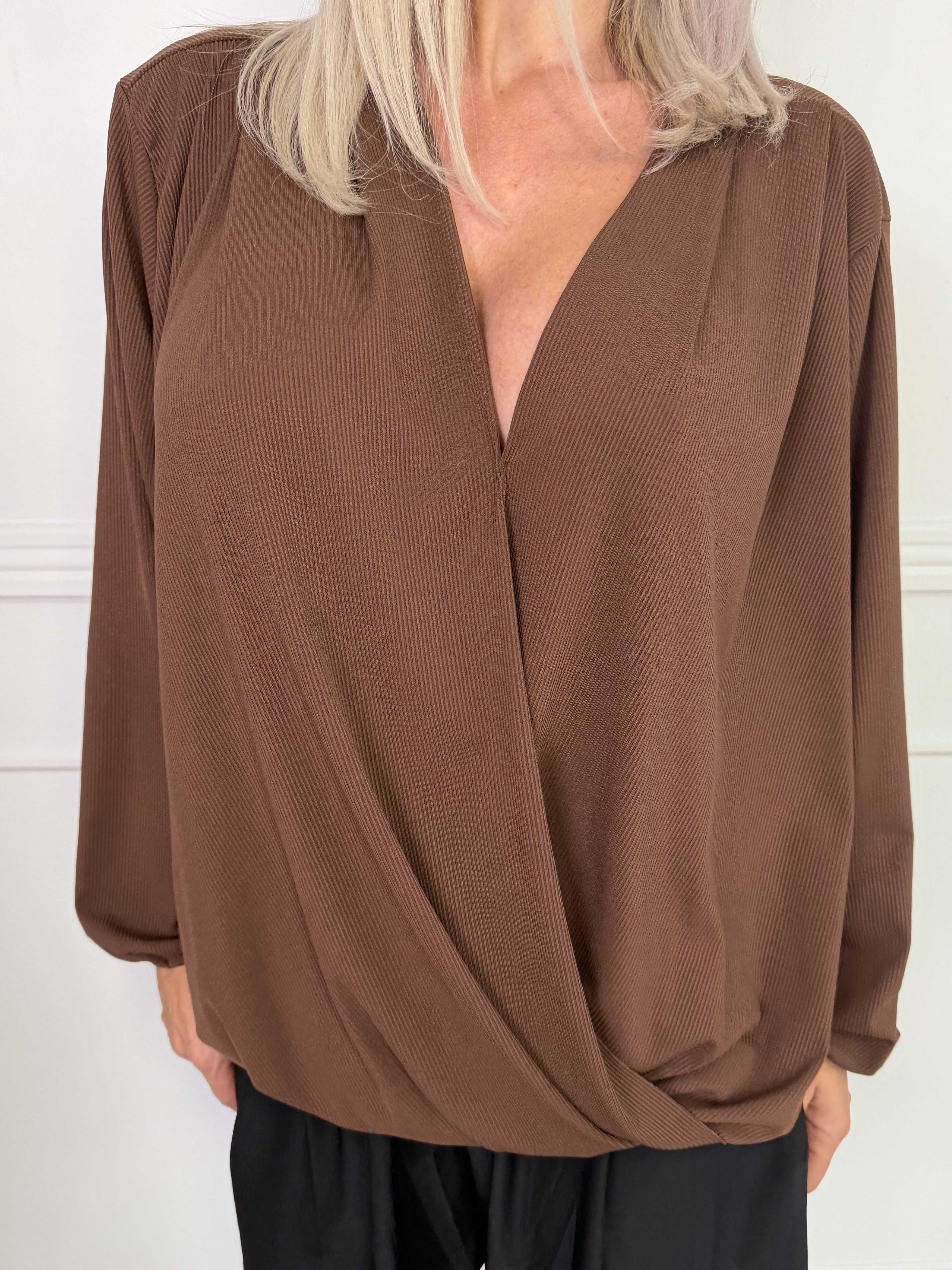 Rakel Plain - Langærmet bluse i ribbet stof